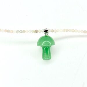 Gemstone Choker Necklace Moonstone Green Aventurine Mushroom Positive Energy